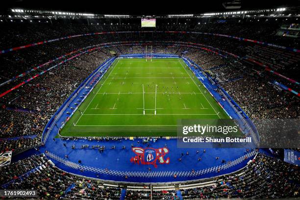 General view inside the stadium during the Rugby World Cup Final match between New Zealand and South Africa at Stade de France on October 28, 2023 in...