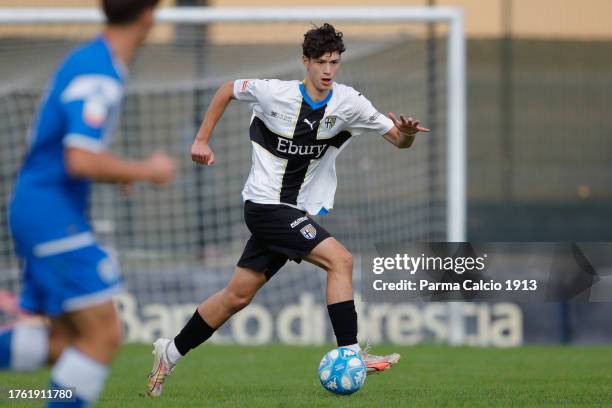 Dren Terrnava of Parma in action during the Primavera 2 match between Brescia U19 and Parma Calcio U19 at San Filippo Sports Centre on October 28,...