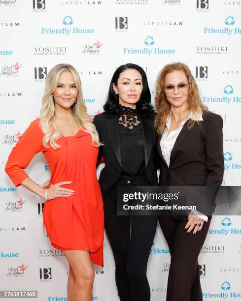 Brandy Ledford, Rika Broccoli and Dina LaPolt attend Friendly House 33rd Annual Awards Luncheon at The Beverly Hilton on October 28, 2023 in Beverly...