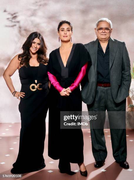 Ekta Kapoor, Kareena Kapoor Khan, and Hansal Mehta attend the IMDb Portrait Studio at the 2023 Jio MAMI Mumbai Film Festival on October 28, 2023 in...
