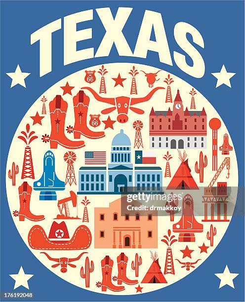 illustrazioni stock, clip art, cartoni animati e icone di tendenza di texas simboli - midland texas