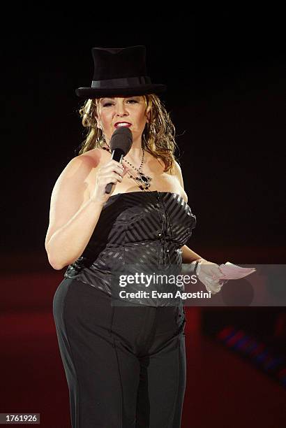 Mistress of Ceremonies, Roseanne speaks during the Lane Bryant Spring 2003 Intimate Apparel Fashion Show at the Manhattan Center Grand Ballroom on...