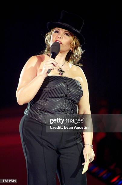 Mistress of Ceremonies, Roseanne speaks during the Lane Bryant Spring 2003 Intimate Apparel Fashion Show at the Manhattan Center Grand Ballroom on...