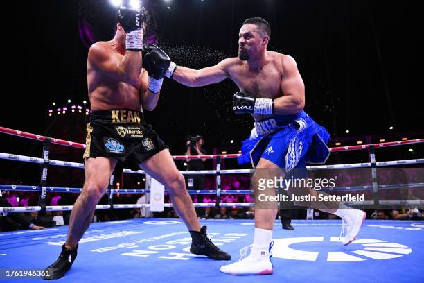 Joseph Parker punches Simon Kean during the IBF and WBO Inter-Continental Heavyweight fight between Joseph Parker and Simon Kean at Boulevard Hall on...