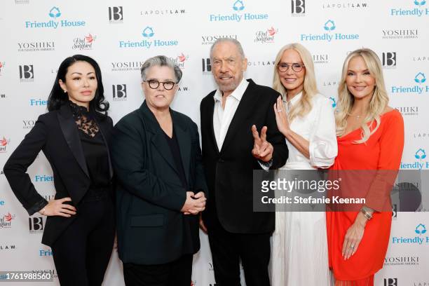 Rika Broccoli, Rosie O'Donnell, John Paul DeJoria, Eloise DeJoria and Brandy Ledford attend Friendly House 33rd Annual Awards Luncheon at The Beverly...