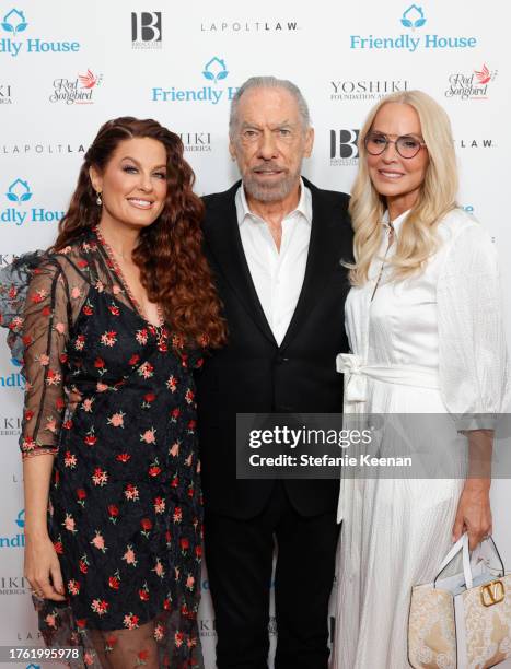 Hilary Roberts, John Paul DeJoria and Eloise DeJoria attend Friendly House 33rd Annual Awards Luncheon at The Beverly Hilton on October 28, 2023 in...