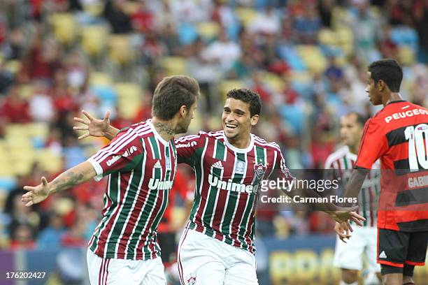 Rafael Sobis of Fluminense celebrates a scored goal during a match between Flamengo and Fluminense as part of the Brazilian Championship Serie A 2013...