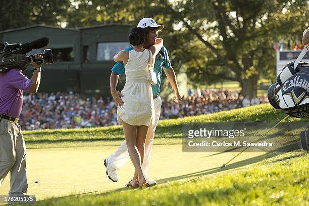 95th PGA Championship: Jason Dufner victorious after making tournament winning bogey putt on No 18 with wife Amanda Dufner during Sunday play at Oak...