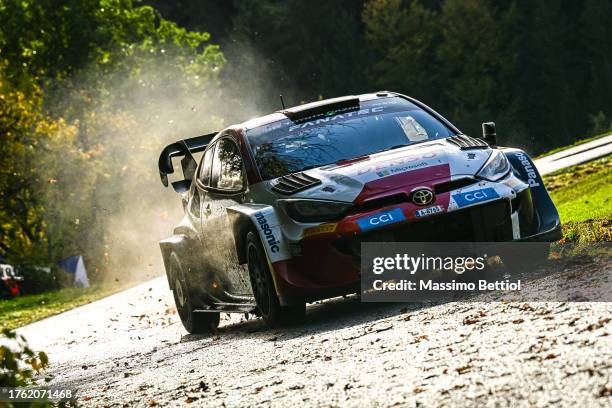 Sebastien Ogier of France and Vincent Landais of France compete with their Toyota Gazoo Racing WRT Toyota GR Yaris Rally1 during Day Four of the FIA...