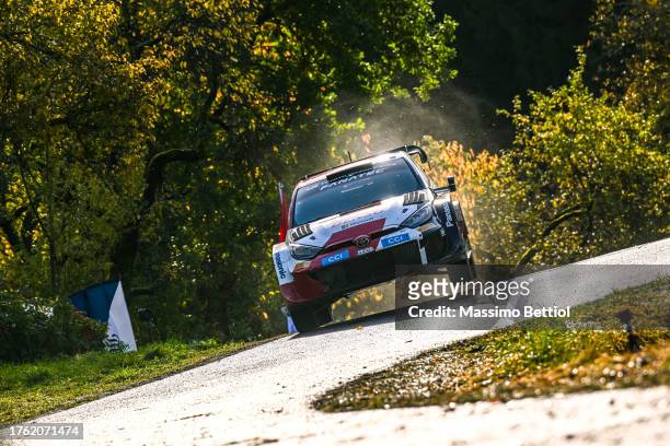 Sebastien Ogier of France and Vincent Landais of France compete with their Toyota Gazoo Racing WRT Toyota GR Yaris Rally1 during Day Four of the FIA...