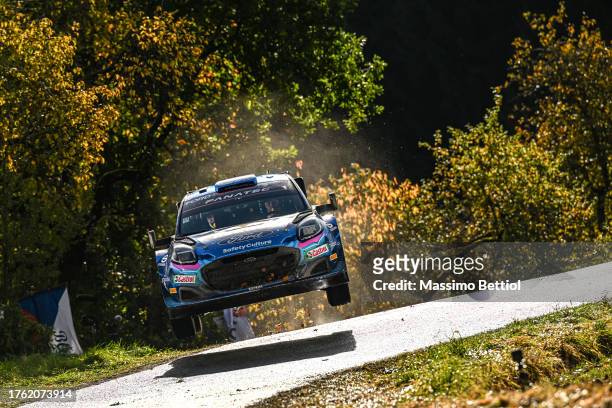 Ott Tanak of Estonia and Martin Jarveoja of Estonia are competing with their M-Sport Ford WRT Ford Puma Rally1 Hybrid during Day Four of the FIA...