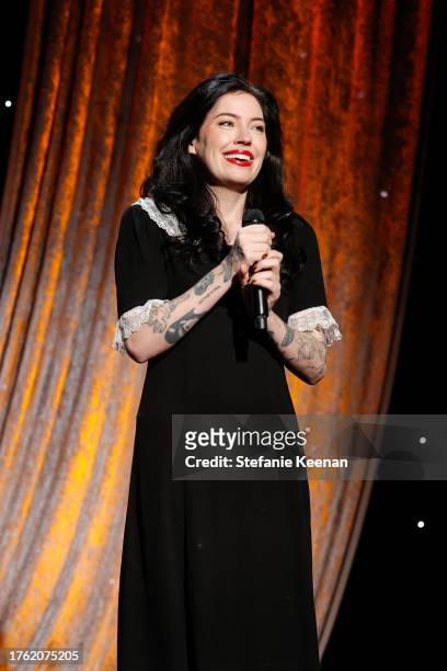 Bishop Briggs performs onstage during Friendly House 33rd Annual Awards Luncheon at The Beverly Hilton on October 28, 2023 in Beverly Hills,...