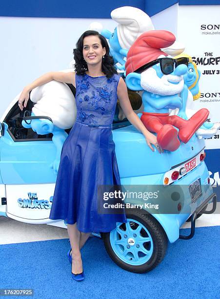 Singer Katy Perry arrives at the Los Angeles Premiere 'Smurfs 2' on July 28, 2013 at Regency Village Theatre in Westwood, California.
