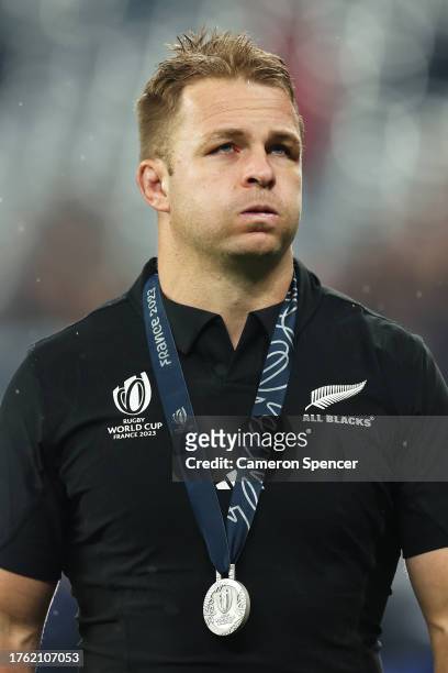 Sam Cane of New Zealand looks dejected at full-time following the Rugby World Cup Final match between New Zealand and South Africa at Stade de France...