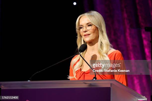 Friendly House Board member Brandy Ledford speaks onstage during Friendly House 33rd Annual Awards Luncheon at The Beverly Hilton on October 28, 2023...