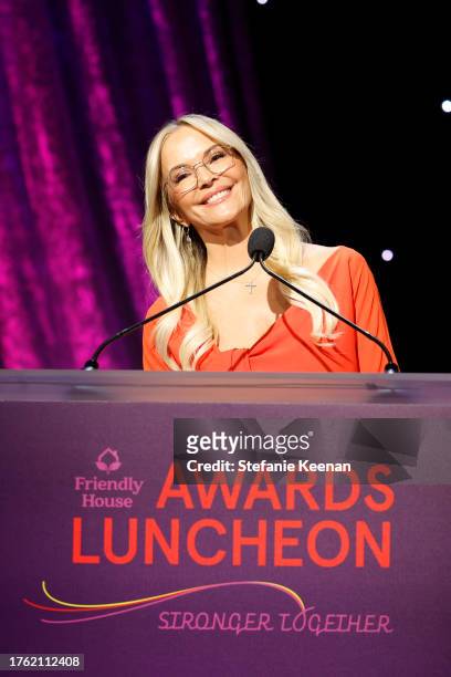 Friendly House Board member Brandy Ledford speaks onstage during Friendly House 33rd Annual Awards Luncheon at The Beverly Hilton on October 28, 2023...