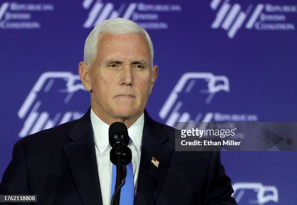 Republican presidential candidate former U.S. Vice President Mike Pence speaks after suspending his campaign for president during the Republican...
