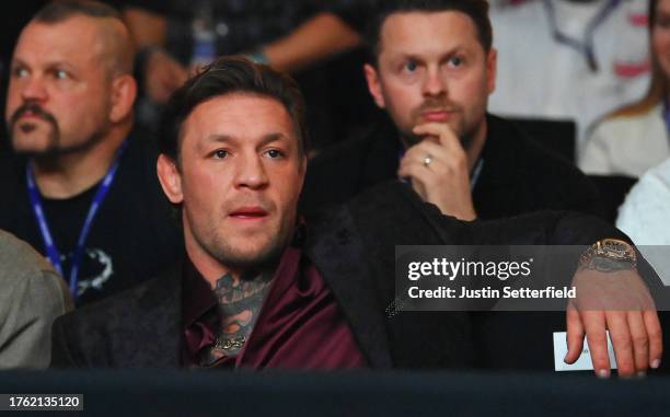 Conor McGregor looks on from ringside prior to during the Heavyweight fight between Tyson Fury and Francis Ngannou at Boulevard Hall on October 28,...