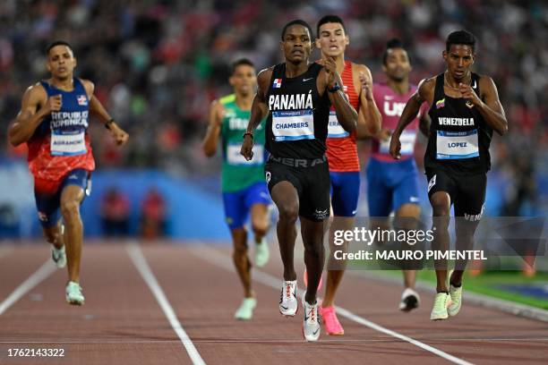 Panama's Chamar Abdul Chambers Gutierrez comptes in the men's 800m semifinal heat 3 of the Pan American Games Santiago 2023 at the National Stadium...