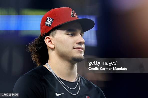 Ownalek Alek Thomas of the Arizona Diamondbacks looks on before Game Two of ...