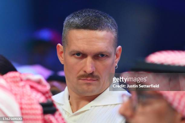 Oleksandr Usyk looks on prior to the Heavyweight fight between Tyson Fury and Francis Ngannou at Boulevard Hall on October 28, 2023 in Riyadh, Saudi...