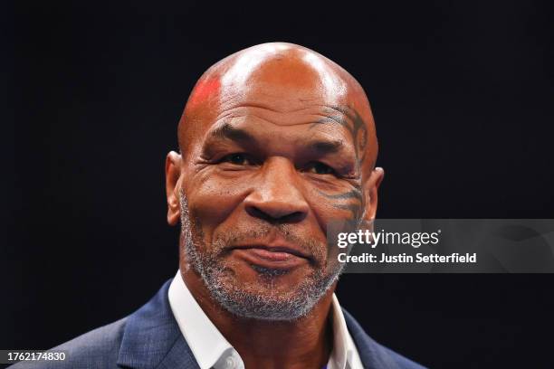 Mike Tyson looks on prior to the Heavyweight fight between Tyson Fury and Francis Ngannou at Boulevard Hall on October 28, 2023 in Riyadh, Saudi...