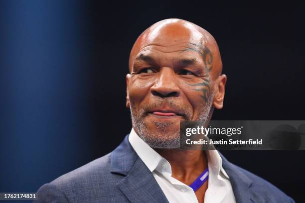 Mike Tyson looks on prior to the Heavyweight fight between Tyson Fury and Francis Ngannou at Boulevard Hall on October 28, 2023 in Riyadh, Saudi...