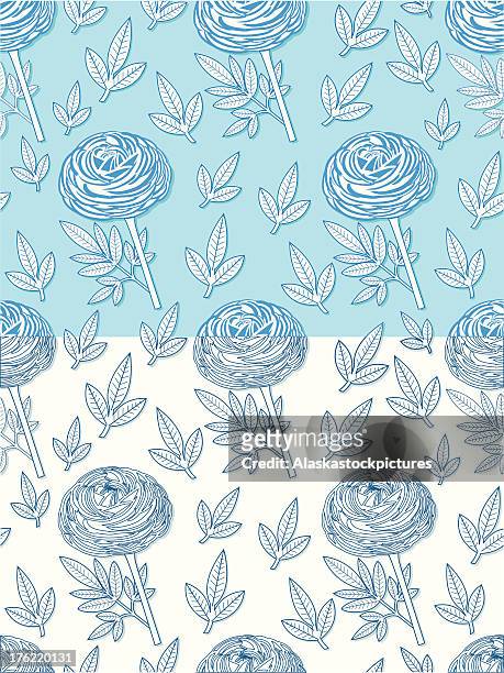 seamless bluepeony pattern with leafs. - buttercup stock illustrations