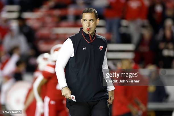 Luke Fickell head coach of the Wisconsin Badgers prior to the game against the Ohio State Buckeyes at Camp Randall Stadium on October 28, 2023 in...
