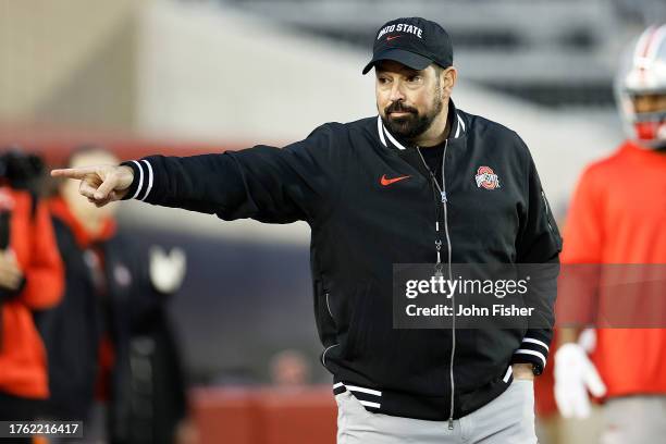 Ryan Day head coach of the Ohio State Buckeyes prior to the game against the Wisconsin Badgers at Camp Randall Stadium on October 28, 2023 in...