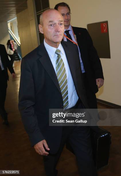 Gerhard Schindler, President of the Bundesnachrichtendienst , the German foreign intelligence gathering agency, arrives for a hearing of the...