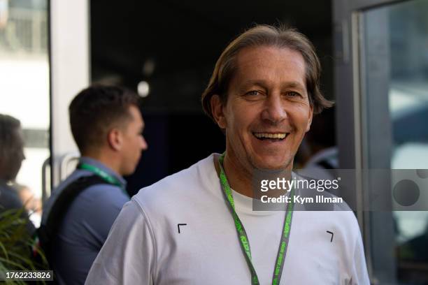 Former Spanish footballer Miguel Ángel "Míchel" Salgado Fernández in the paddock during qualifying ahead of the F1 Grand Prix of Mexico at Autodromo...
