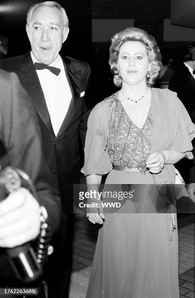 Anthony Quinn and Jolanda Addolori attend a movie premiere, part of the USA Film Festival, in Dallas, Texas, on March 27, 1981.