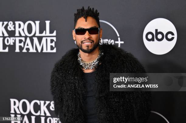 Singer-songwriter Miguel arrives for the 38th Annual Rock & Roll Hall of Fame Induction Ceremony at Barclays Center in the Brooklyn borough of New...