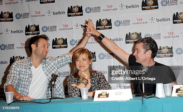 Actor Michael Rosenbaum, actress Allison Mack and actor James Marsters attend Day 3 of Wizard World Chicago Comic Con 2013 held at the Donald E....