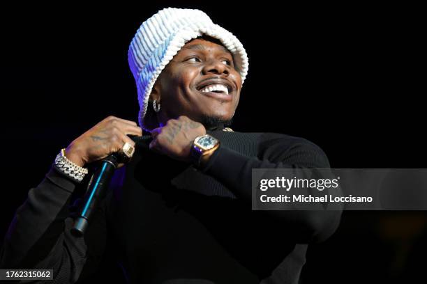 DaBaby performs during iHeart Powerhouse 105.1 at Prudential Center on October 28, 2023 in Newark, New Jersey.