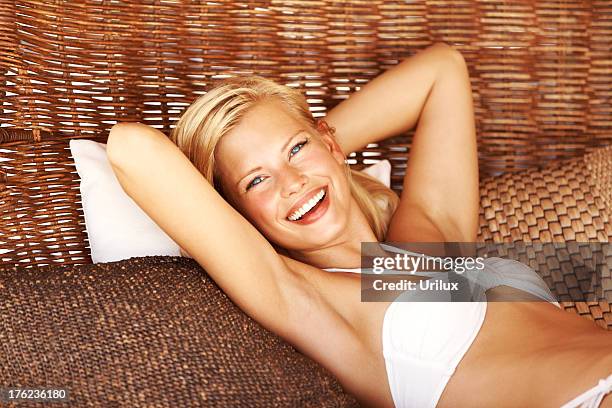 blond bikini babe - armpit stock pictures, royalty-free photos & images