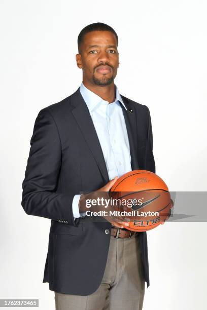Head coach Kim English of the Providence Friars poses for a photo during Big East Media Day at Madison Square Garden on October 24, 2023 in New York,...