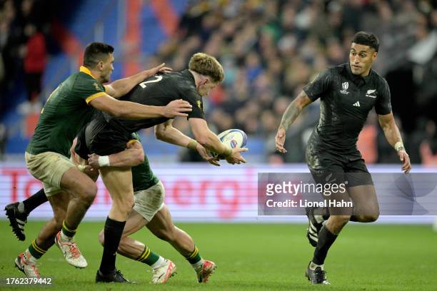 Jordie Barrett and Rieko Ioane of New Zealand during the Rugby World Cup Final match between New Zealand and South Africa at Stade de France on...