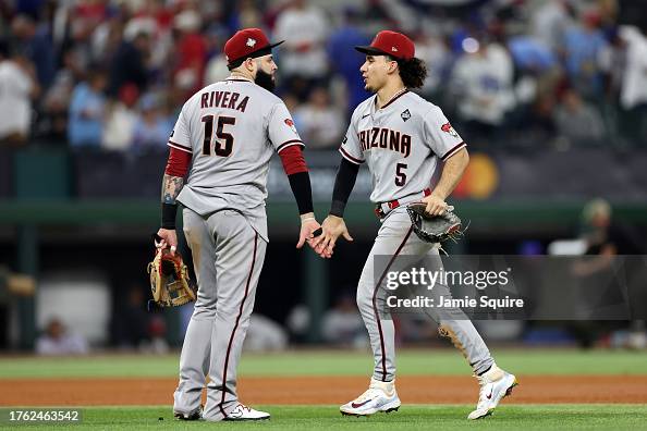 Wv Diamondbacks Emmanuel Rivera and Alek Thomas of the Arizona Diamondbacks celebrate ...