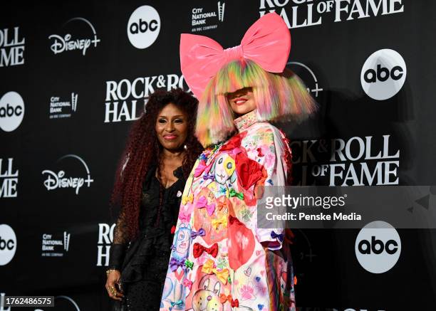 Chaka Khan and Sia in the press room at the 38th Annual Rock & Roll Hall Of Fame Induction Ceremony at Barclays Center on November 03, 2023 in New...
