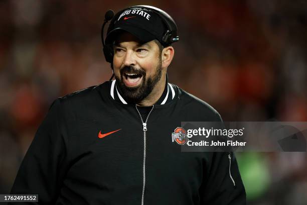 Ryan Day head coach of the Ohio State Buckeyes during the third quarter against the Wisconsin Badgers at Camp Randall Stadium on October 28, 2023 in...