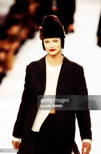 Model Linda Evangelista; The filming of this fashion show is part of the Unzipped documentary.