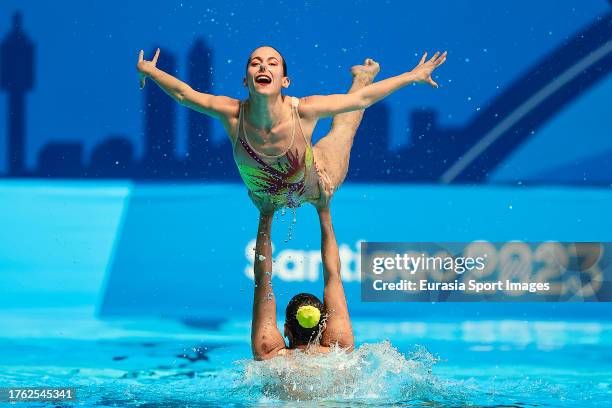 Team of Colombia performs during Artistic Swimming Teams acrobatic Routine on Day 14 of Pan American Games on November 3, 2023 in Santiago, Chile.