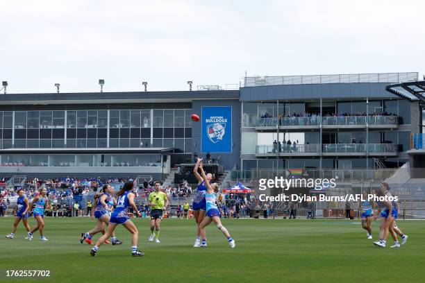 General view during the 2023 AFLW Round 10 match between The Western Bulldogs and The North Melbourne Tasmanian Kangaroos at Whitten Oval on November...