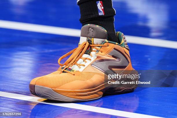 The sneakers worn by Jamal Murray of the Denver Nuggets during the game against the Dallas Mavericks during the In-Season Tournament on November 3,...