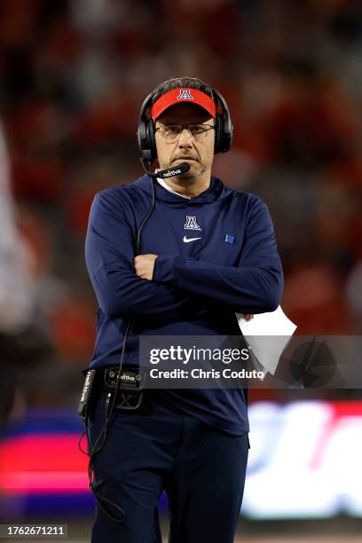 Head coach Jedd Fisch of the Arizona Wildcats looks on during the second half against the Oregon State Beavers at Arizona Stadium on October 28, 2023...