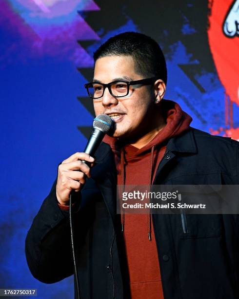 Comedian George Ferido performs at The Ice House Comedy Club on October 28, 2023 in Pasadena, California.