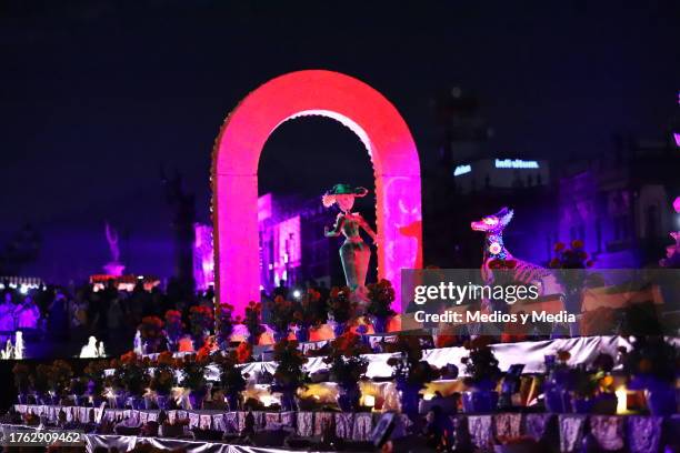 Figures of Catrinas and Calaveras parade in The largest altar of the dead in the world during the 'Biggest Day of The Dead Altar' official Guinness...