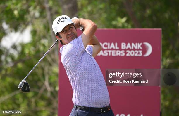 Jorge Campillo of Spain tees off on the sixth hole during Day Four of the Commercial Bank Qatar Masters at Doha Golf Club on October 29, 2023 in...